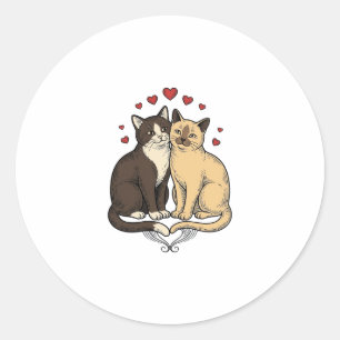 Vintage Engraving Cute Cat Couple Love Design_1 Classic Round Sticker