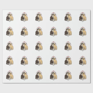 Vintage Engraving Cute Cat Couple Love Design_1 Wrapping Paper