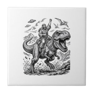 Vintage Engraving Dinosaur Rider Graphic Tee_1 Ceramic Tile