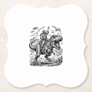 Vintage Engraving Dinosaur Rider Graphic Tee_1 Paper Coaster