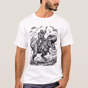 Vintage Engraving Dinosaur Rider Graphic Tee_1 T-Shirt