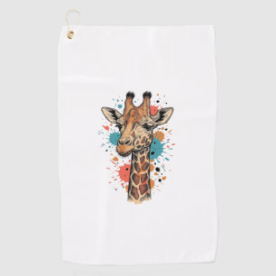 Vintage Engraving Giraffe Art White Shirt Design ( Golf Towel