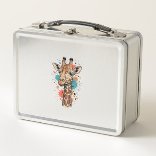 Vintage Engraving Giraffe Art White Shirt Design ( Metal Lunch Box