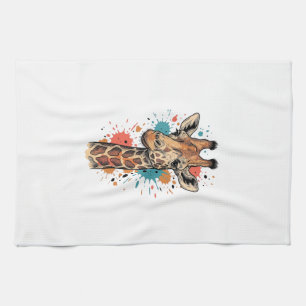 Vintage Engraving Giraffe Art White Shirt Design ( Tea Towel