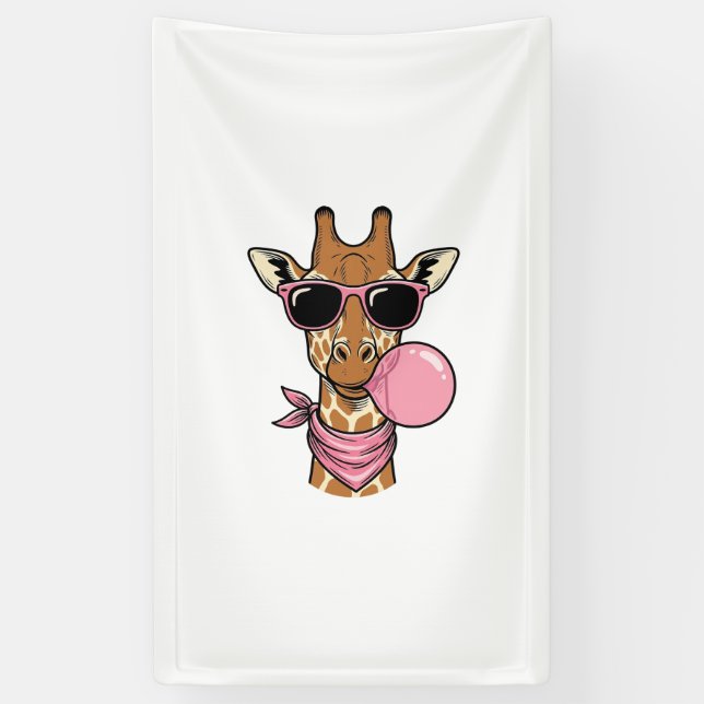 Vintage Engraving Giraffe Bubblegum Vector Design_ Banner (Vertical)