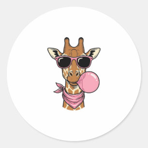 Vintage Engraving Giraffe Bubblegum Vector Design_ Classic Round Sticker