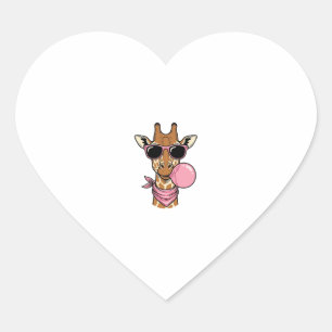 Vintage Engraving Giraffe Bubblegum Vector Design_ Heart Sticker