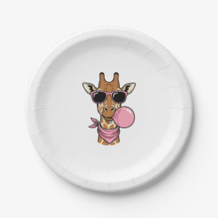 Vintage Engraving Giraffe Bubblegum Vector Design_ Paper Plate