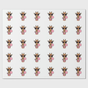 Vintage Engraving Giraffe Bubblegum Vector Design_ Wrapping Paper