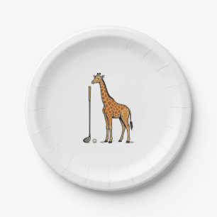 Vintage Engraving Giraffe Golf Vector T-Shirt Desi Paper Plate