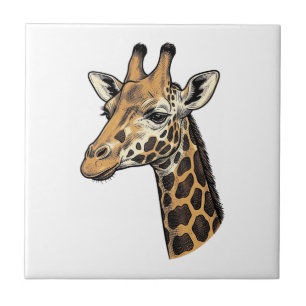 Vintage Engraving Giraffe Portrait Shirt Design (7 Ceramic Tile