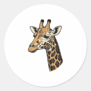 Vintage Engraving Giraffe Portrait Shirt Design (7 Classic Round Sticker