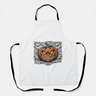 Vintage Engraving Halloween Pumpkin Shirt Design_1 Apron