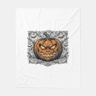 Vintage Engraving Halloween Pumpkin Shirt Design_1 Fleece Blanket