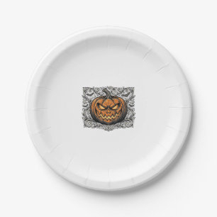 Vintage Engraving Halloween Pumpkin Shirt Design_1 Paper Plate