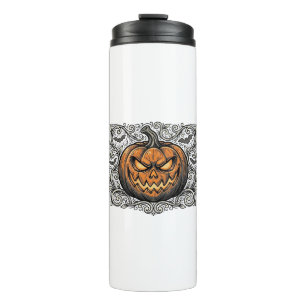 Vintage Engraving Halloween Pumpkin Shirt Design_1 Thermal Tumbler