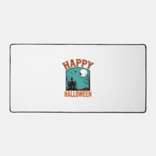 Vintage Engraving Happy Halloween Haunted House De Desk Mat