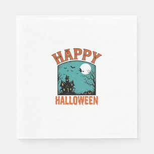 Vintage Engraving Happy Halloween Haunted House De Napkin