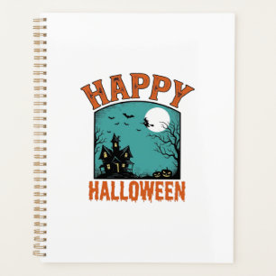 Vintage Engraving Happy Halloween Haunted House De Planner
