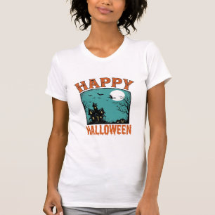 Vintage Engraving Happy Halloween Haunted House De T-Shirt