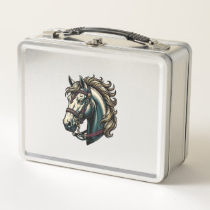 Vintage Engraving Horse Head Vector Metal Lunch Box
