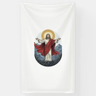 Vintage Engraving Jesus Mountain Shirt Banner