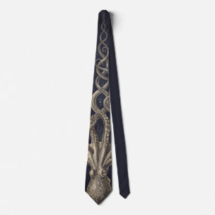 Vintage Engraving Kraken Sea Monster Dark Nautical Tie