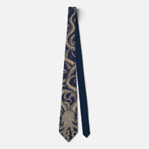 Vintage Engraving Kraken Sea Monster Dark Nautical Tie