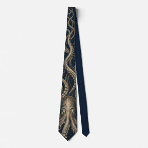 Vintage Engraving Kraken Sea Monster Dark Nautical Tie