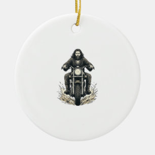 Vintage Engraving Motorcycle Rider Vector Design_1 Ceramic Ornament