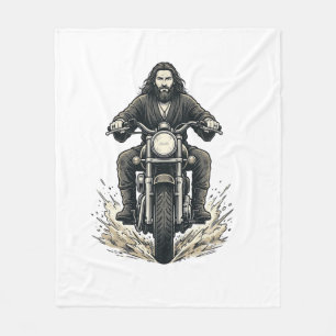 Vintage Engraving Motorcycle Rider Vector Design_1 Fleece Blanket
