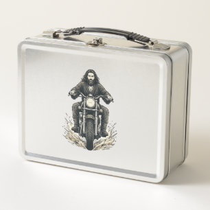 Vintage Engraving Motorcycle Rider Vector Design_1 Metal Lunch Box