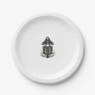 Vintage Engraving Motorcycle Rider Vector Design_1 Paper Plate