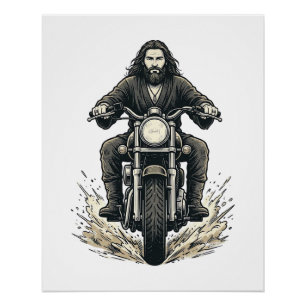 Vintage Engraving Motorcycle Rider Vector Design_1 Poster