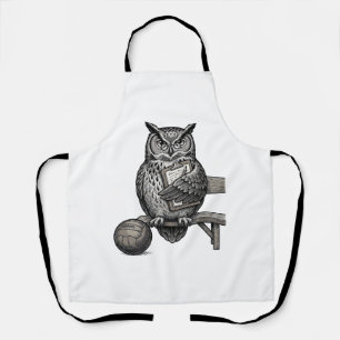 Vintage Engraving Owl Soccer Coach Shirt Design_1 Apron