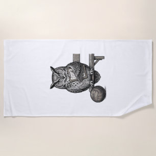 Vintage Engraving Owl Soccer Coach Shirt Design_1 Beach Towel