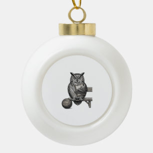 Vintage Engraving Owl Soccer Coach Shirt Design_1 Ceramic Ball Christmas Ornament