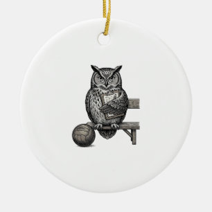 Vintage Engraving Owl Soccer Coach Shirt Design_1 Ceramic Ornament