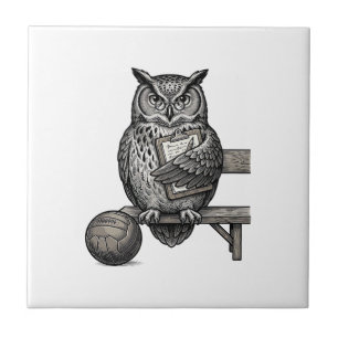 Vintage Engraving Owl Soccer Coach Shirt Design_1 Ceramic Tile