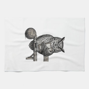 Vintage Engraving Owl Soccer Coach Shirt Design_1 Tea Towel