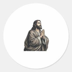Vintage Engraving Praying Man Religious Shirt Desi Classic Round Sticker