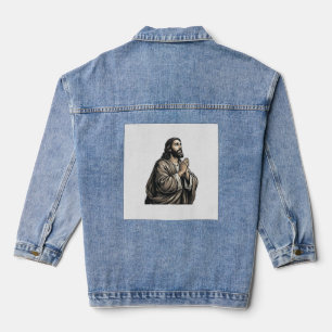 Vintage Engraving Praying Man Religious Shirt Desi Denim Jacket