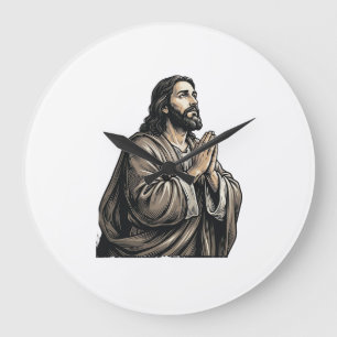 Vintage Engraving Praying Man Religious Shirt Desi Large Clock