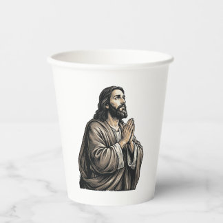 Vintage Engraving Praying Man Religious Shirt Desi Paper Cups