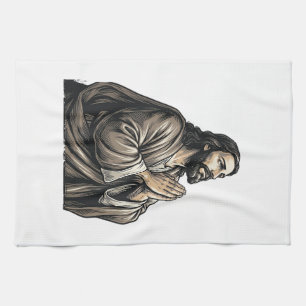 Vintage Engraving Praying Man Religious Shirt Desi Tea Towel