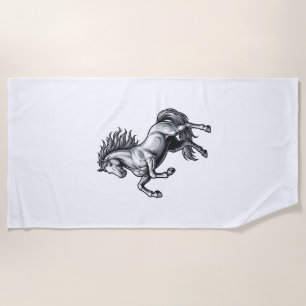 Vintage Engraving Rearing Horse Vector Design_1 Beach Towel