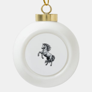 Vintage Engraving Rearing Horse Vector Design_1 Ceramic Ball Christmas Ornament