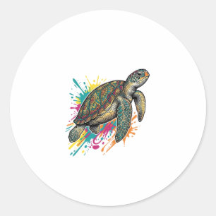 Vintage Engraving Sea Turtle Colour Splash Shirt_1 Classic Round Sticker