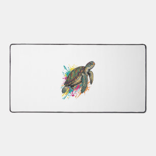 Vintage Engraving Sea Turtle Colour Splash Shirt_1 Desk Mat