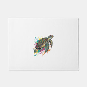 Vintage Engraving Sea Turtle Colour Splash Shirt_1 Doormat